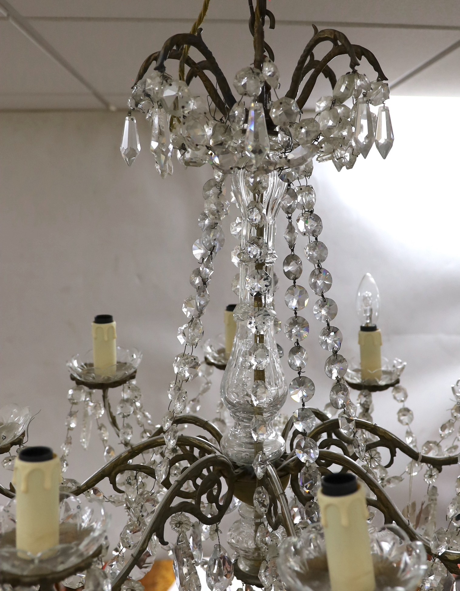 An eight branch lustre drop chandelier, 69cm drop excluding chain